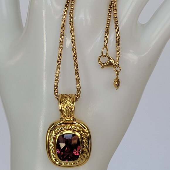 David Yurman Albion 18K Yellow Gold Pink Tourmaline Pendant & Box Chain Necklace - Picture 13 of 15